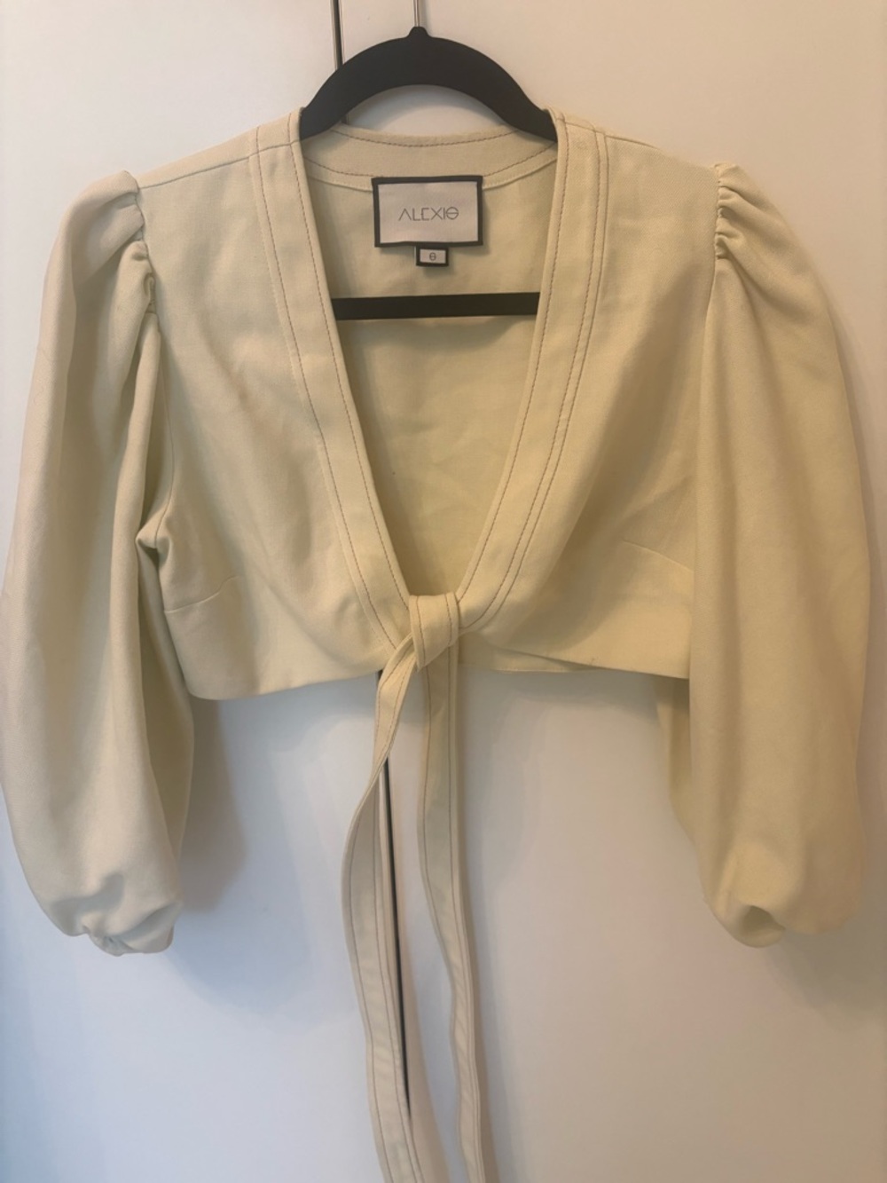 Alexis Cream Tie-Front Puff Sleeve Crop Top with Long Ties